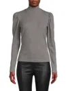 Renee C Women's Puff Sleeve Ribbed Turtleneck Top In Grey
