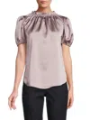 Renee C Women's Puff Sleeve Ruffle Satin Top In Dusty Lavender