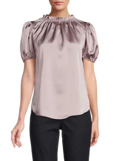 Renee C Women's Puff Sleeve Ruffle Satin Top In Dusty Lavender