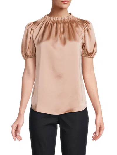 Renee C Women's Puff Sleeve Ruffle Satin Top In Rose