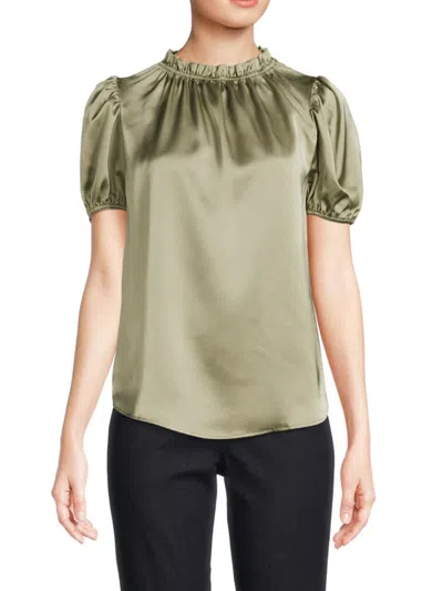 Renee C Women's Puff Sleeve Ruffle Satin Top In Sage