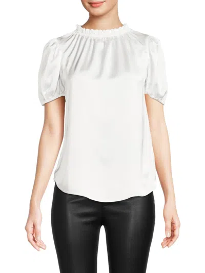 Renee C Women's Puff Sleeve Ruffle Satin Top In White