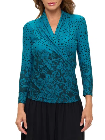 Renee C Women's . Surplice Printed Top In Blue