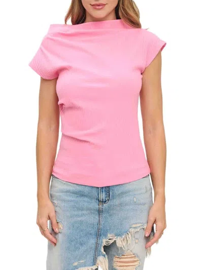 Renee C Women's Rib-knit Asymmetric Top In Pink