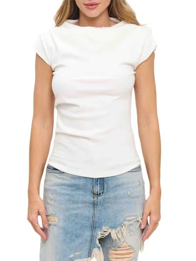 Renee C Women's Rib Knit Cowl Neck Top In Ivory