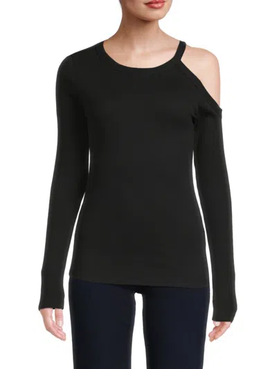 Renee C Women's Rib Knit Cutout Top In Black