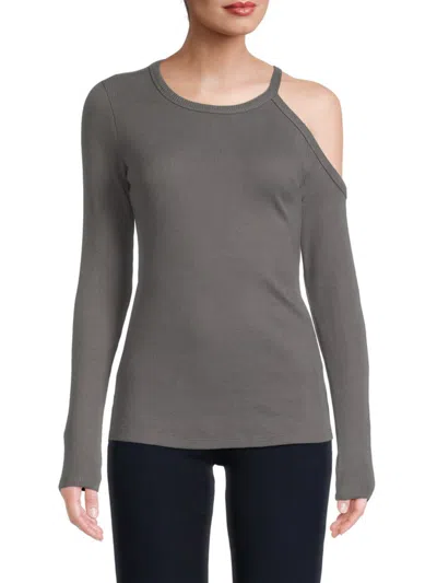 Renee C Women's Rib Knit Cutout Top In Charcoal