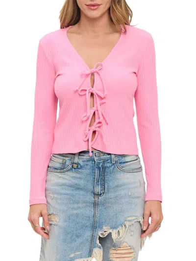 Renee C Women's Rib Knit Front Tie Top In Pink