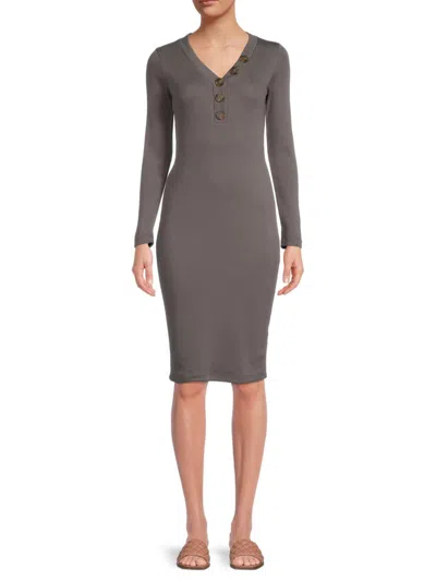 Renee C Women's Rib Knit Midi Dress In Charcoal