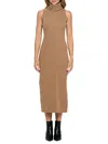 Renee C Women's Rib Knit Turtleneck Midi Dress In Mocha