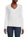 Renee C Women's Ribbed Collared Top In Ivory