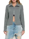 Renee C Women's Ribbed Full Zip Sweater In Heather Grey