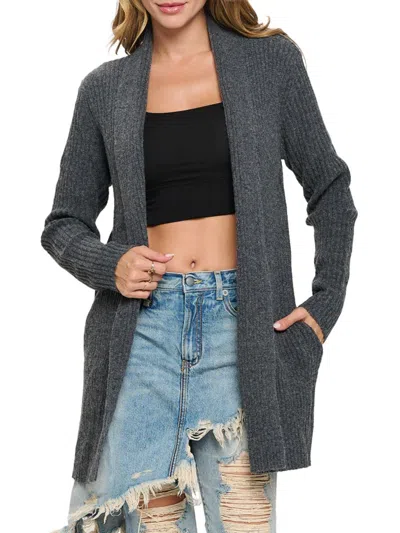 Renee C Women's Ribbed Longline Cardigan In Charcoal