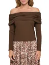 Renee C Women's Ribbed Off The Shoulder Top In Chocolate
