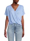 Renee C Women's Ribbed Surplice Top In Blue