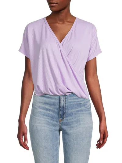Renee C Women's Ribbed Surplice Top In Lavender