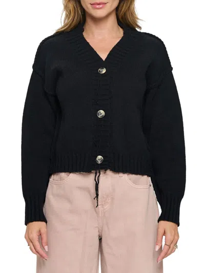 Renee C Women's Ribbed Trim Cardigan In Black