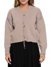 Renee C Women's Ribbed Trim Cardigan In Taupe