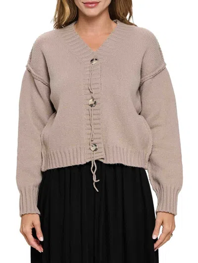 Renee C Women's Ribbed Trim Cardigan In Taupe