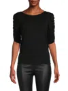 Renee C Women's Ruched Elbow Sleeve Top In Black