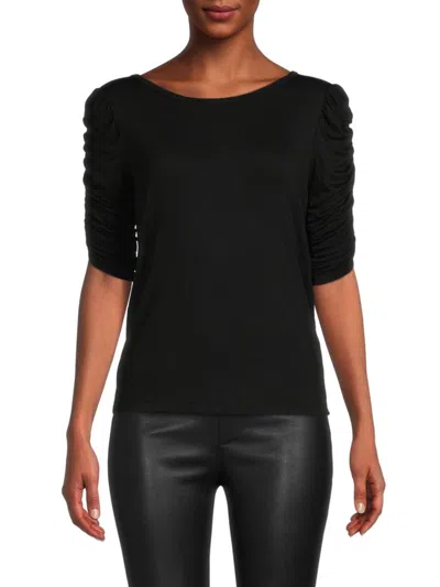 Renee C Women's Ruched Elbow Sleeve Top In Black