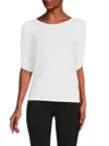 Renee C Women's Ruched Elbow Sleeve Top In White