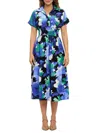 Renee C Women's Ruched Floral-print Collared Midi-dress In Green