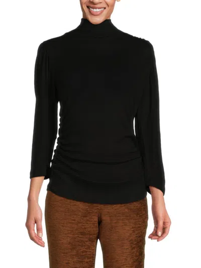 Renee C Women's Ruched Highneck Knit Top In Black