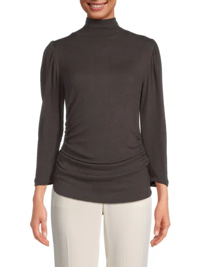 Renee C Women's Ruched Highneck Knit Top In Charcoal