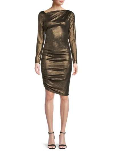 Renee C Women's Ruched Metallic Bodycon Dress In Black Gold