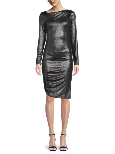 Renee C Women's Ruched Metallic Bodycon Dress In Black Silver
