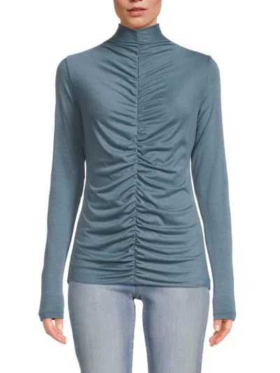 Renee C Women's Ruched Mockneck Top In Blue
