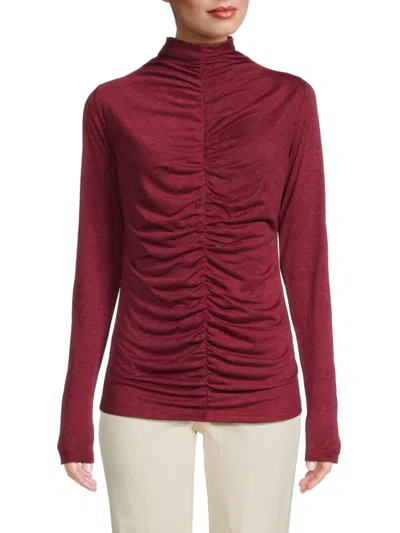 Renee C Women's Ruched Mockneck Top In Burgundy