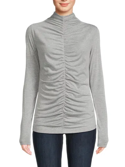Renee C Women's Ruched Mockneck Top In Heather Grey