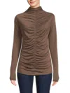Renee C Women's Ruched Mockneck Top In Mocha
