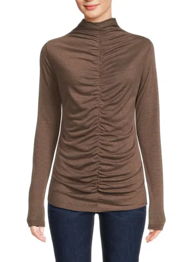 Renee C Women's Ruched Mockneck Top In Mocha