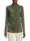 Renee C Mock Neck Ruched Knit Top In Olive