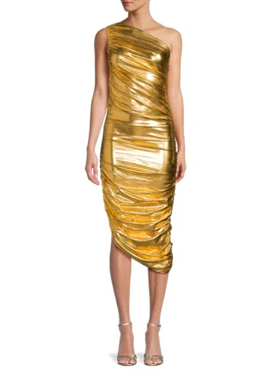 Renee C Women's Ruched One Shoulder Midi Dress In Gold