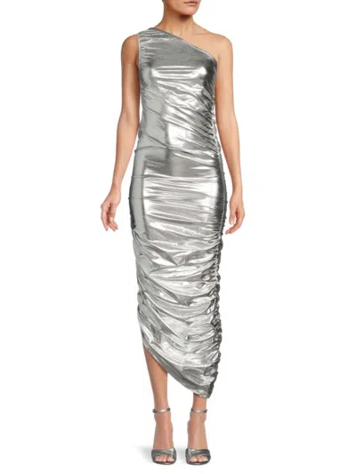 Renee C Women's Ruched One Shoulder Midi Dress In Silver