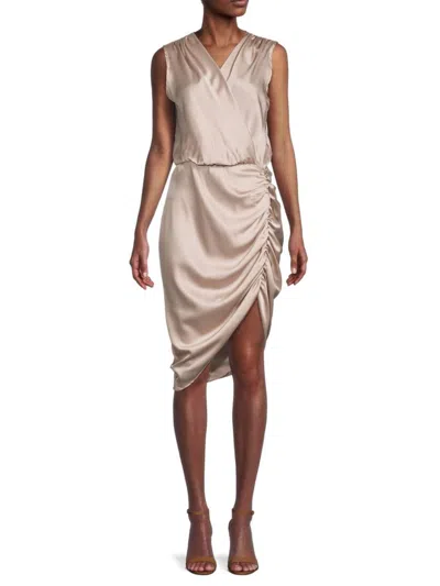 Renee C Women's Ruched Satin Blouson Dress In Beige