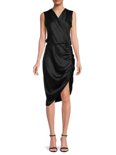 Renee C Women's Ruched Satin Blouson Dress In Black