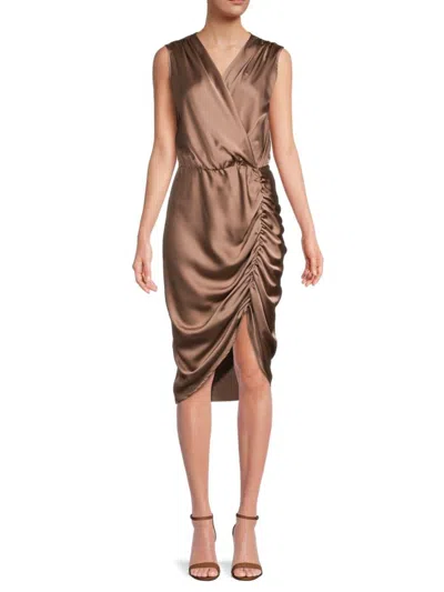 Renee C Women's Ruched Satin Blouson Dress In Dune