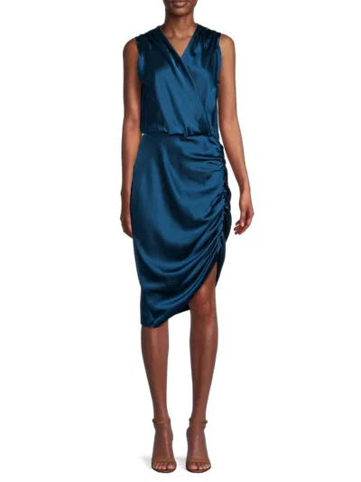 Renee C Women's Ruched Satin Blouson Dress In Teal