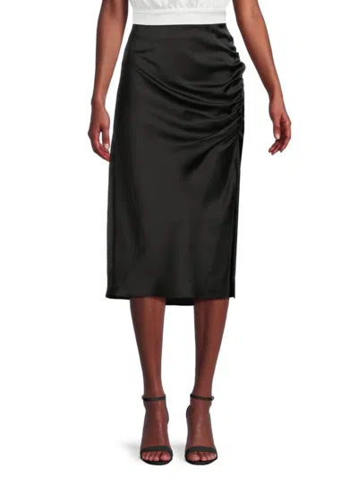 Renee C Women's Ruched Satin Midi Skirt In Black