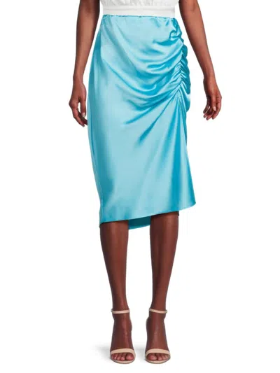 Renee C Women's Ruched Satin Midi Skirt In Blue
