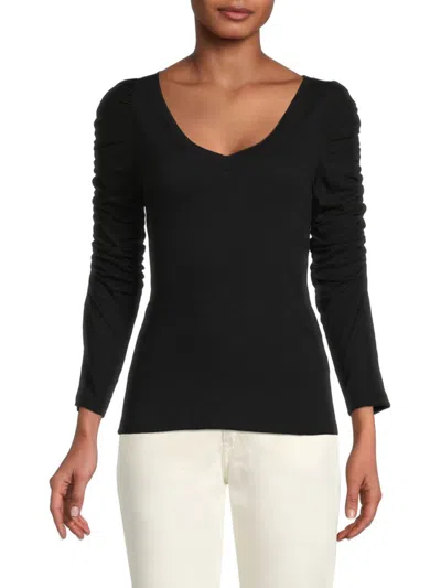 Renee C Women's Ruched Sleeve Knit Top In Black