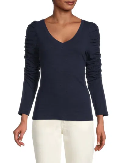 Renee C Women's Ruched Sleeve Knit Top In Navy
