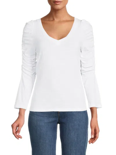 Renee C Women's Ruched Sleeve Knit Top In White