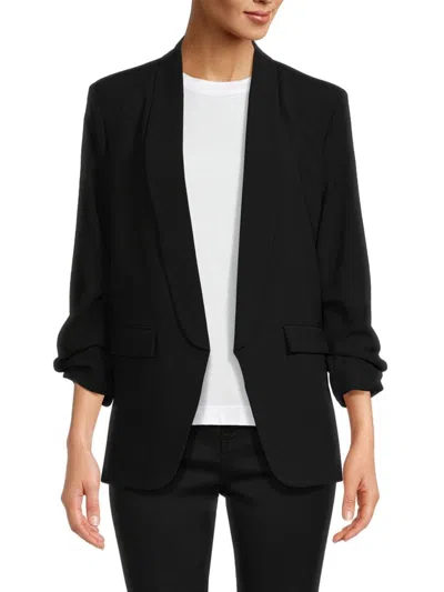 Renee C Women's Ruched Sleeve Solid Blazer In Black
