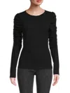 Renee C Women's Ruched Sleeve Top In Black